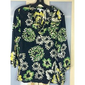 Banana Republic Women's Blouse Sz M Sheer Blue Floral Chiffon Career Party Boho